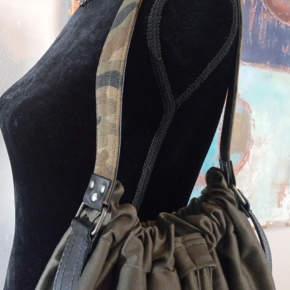 Stylish Green Women's Hobo Bag Camo Strap Detail Handcrafted By J.Monique - Picture 3 of 17